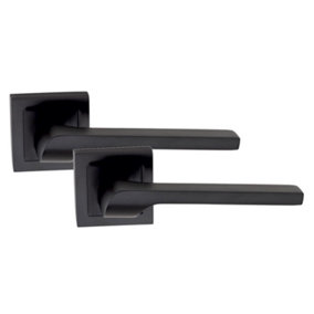 Golden Grace 1 Pair of Sigma Door Handles On Square Rose in Stunning Matte Black Finish Complete with Fixing Screws