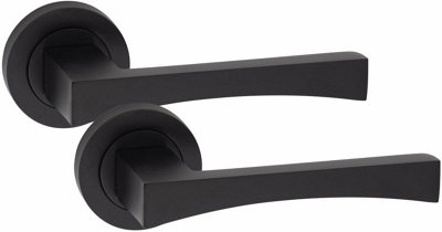 Golden Grace 1 Pair of Wave Design Door Handle On Round Rose Latch Door Handles Matt Black Finish with 52mm Diameter