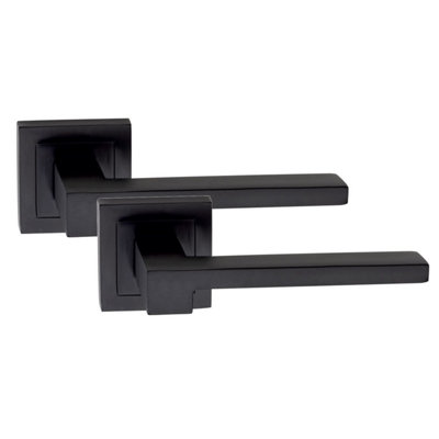 Golden Grace 1 Pair of Zeta Door Handles On Square Rose in Stunning Matte Black Finish Complete with Fixing Screws