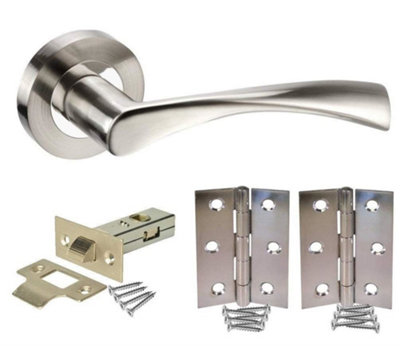 Golden Grace 1 Set Astrid Design Chrome Door Handles on Rose, Dual Finish Lever Latch, Tubular Latch, Hinges