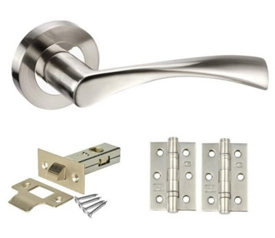 Golden Grace 1 Set Twist Astrid Style Chrome Door Handles on Rose, Dual Finish Lever Latch, Hinges, 64mm Tubular Latch