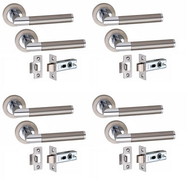 Golden Grace 4 Pair Mitred Design Door Handle Round Rose Latch Handles, 2.5" Tubular Latch Dual Finish 52mm Diameter