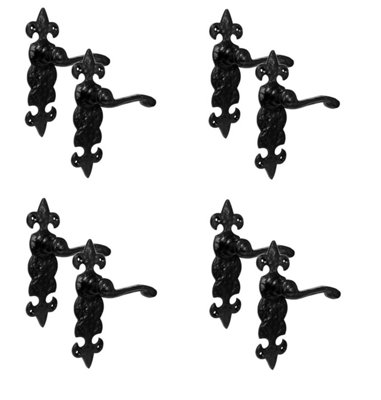 Golden Grace 4 Pair of Black Antique Fleur De LYS Latch Handle, Internal Door Handles Sets - GG