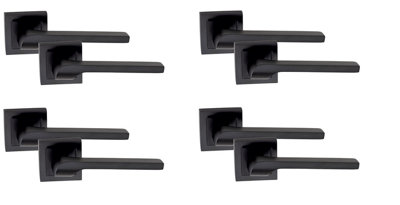 Golden Grace 4 Pair of Sigma Door Handles On Square Rose in Stunning Matte Black Finish Complete with Fixing Screws