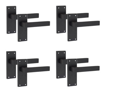 Golden Grace 4 Pair of Victorian Straight Delta Handle Latch Door Handles Matt Black with 120mm x 40mm Backplate
