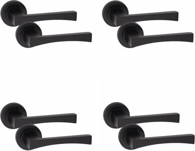Golden Grace 4 Pair of Wave Design Door Handle On Round Rose Latch Door Handles Matt Black Finish with 52mm Diameter