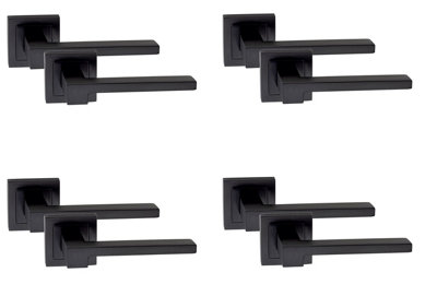 Golden Grace 4 Pair of Zeta Door Handles On Square Rose in Stunning Matte Black Finish Complete with Fixing Screws