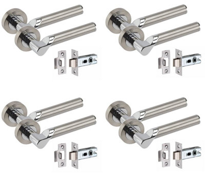 Golden Grace 4 Pair Titan Design Door Handle Round Rose Latch Handles, 2.5" Tubular Latch Dual Finish 52mm Diameter Price Comparisons | Compare The Build