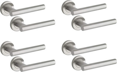 Golden Grace 4 Pairs of Straight T-Bar Door Handles Brushed Steel Finish