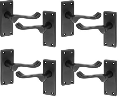 Golden Grace 4 Pairs of Victorian Scroll Matt Black Lever Latch Door Handles 120mm Long