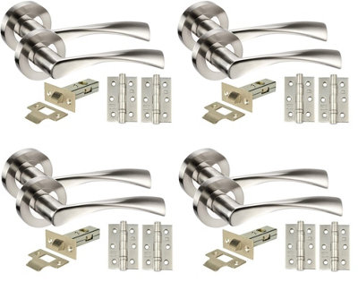 Golden Grace 4 Sets Twist Astrid Style Chrome Door Handles on Rose, Dual Finish Lever Latch, Hinges, 64mm Tubular Latch