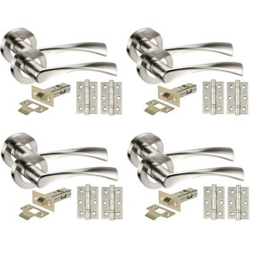 Golden Grace 4 Sets Twist Astrid Style Chrome Door Handles on Rose, Dual Finish Lever Latch, Hinges, 64mm Tubular Latch