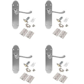 Golden Grace 4 x Sets Shaped Epsom Design Scroll Door Handles with Hinges and Latches - Brushed Satin Chrome