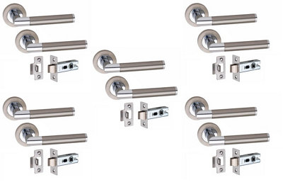 Golden Grace 5 Pair Mitred Design Door Handle Round Rose Latch Handles, 2.5" Tubular Latch Dual Finish 52mm Diameter