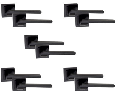 Golden Grace 5 Pair of Sigma Door Handles On Square Rose in Stunning Matte Black Finish Complete with Fixing Screws
