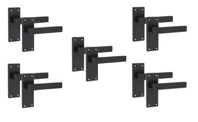 Golden Grace 5 Pair of Victorian Straight Delta Handle Latch Door Handles Matt Black with 120mm x 40mm Backplate
