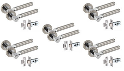 Golden Grace 5 Pair Titan Design Door Handle Round Rose Latch Handles, 2.5" Tubular Latch Dual Finish 52mm Diameter Price Comparisons | Compare The Build