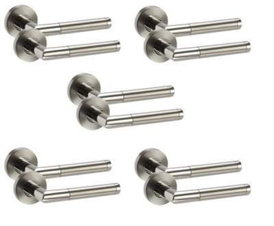 Golden Grace 5 Pairs Duo Finish Chrome Mitred Door Handles Rose Lever Latch Handle 64mm