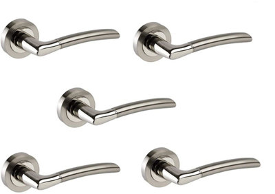 Golden Grace 5 Pairs Indiana Style Dual Finish Chrome Door Handles on Rose Lever Latch 64mm - GG606SSK