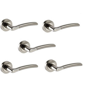 Golden Grace 5 Pairs Indiana Style Dual Finish Chrome Door Handles on Rose Lever Latch 64mm - GG606SSK