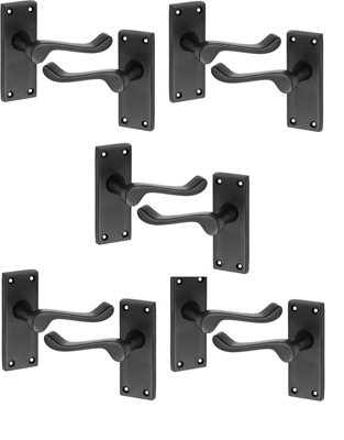 Golden Grace 5 Pairs of Victorian Scroll Matt Black Lever Latch Door ...