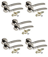 Golden Grace 5 Sets Indiana Style Chrome Door Handles on Rose Dual Finish Lever 64mm Latch