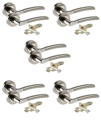 Golden Grace 5 Sets Indiana Style Chrome Door Handles on Rose Dual Finish Lever 64mm Latch