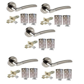 Golden Grace 5 Sets Indiana Style Chrome Door Handles on Rose Dual Finish Lever Latch Pack