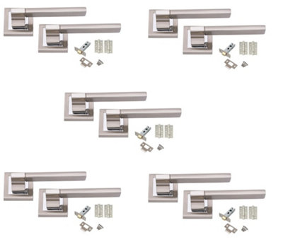 Golden Grace 5 Sets of Duo Finished Chrome Aztec Door Handles on Square Rose Lever Latch Handle Sets Square Rose