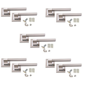 Golden Grace 5 Sets of Duo Finished Chrome Aztec Door Handles on Square Rose Lever Latch Handle Sets Square Rose