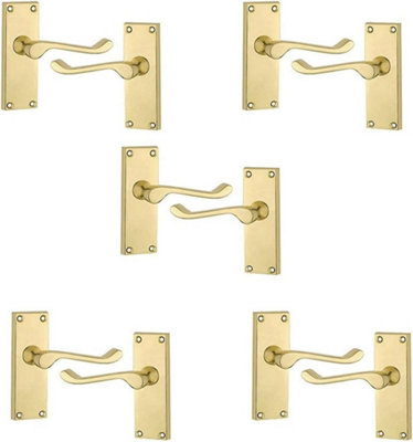 Golden Grace 5 Sets Polished Brass Finish Victorian Scroll Internal Door Handles 120mm x 42mm