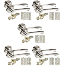 Golden Grace 5 Sets Twist Astrid Style Chrome Door Handles on Rose, Dual Finish Lever Latch, Hinges, 64mm Tubular Latch