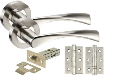 Golden Grace 5 Sets Twist Astrid Style Chrome Internal Door Handles on Rose, Dual Finish Lever Latch, Hinges, 64mm Tubular Latch