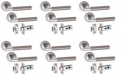 Golden Grace 6 Pair Mitred Design Door Handle Round Rose Latch Handles, 2.5" Tubular Latch Dual Finish 52mm Diameter