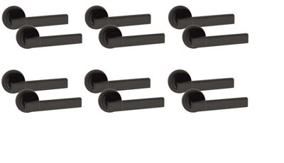 Golden Grace 6 Pair of Capri Design Door Handle On Round Rose Latch Door Handles Matt Black Finish with 52mm Diameter
