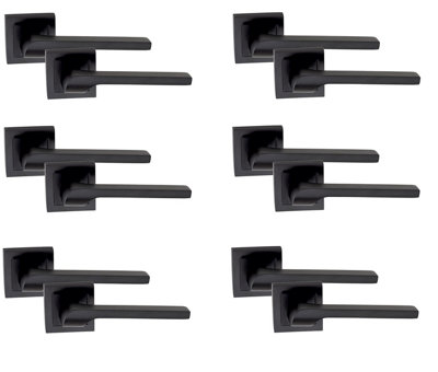 Golden Grace 6 Pair of Sigma Door Handles On Square Rose in Stunning Matte Black Finish Complete with Fixing Screws