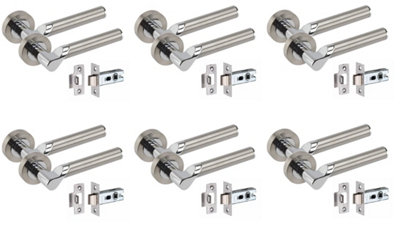 Golden Grace 6 Pair Titan Design Door Handle Round Rose Latch Handles, 2.5" Tubular Latch Dual Finish 52mm Diameter Price Comparisons | Compare The Build