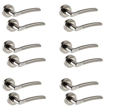 Golden Grace 6 Pairs Indiana Style Dual Finish Chrome Door Handles on Rose Lever Latch 64mm - GG606SSK