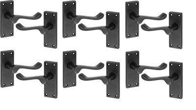 Golden Grace 6 Pairs of Victorian Scroll Matt Black Lever Latch Door Handles 120mm Long