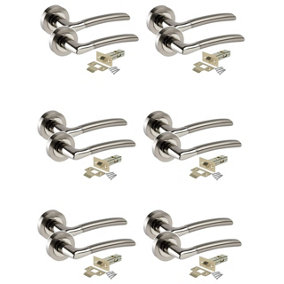 Golden Grace 6 Sets Indiana Style Chrome Door Handles on Rose Dual Finish Lever 64mm Latch