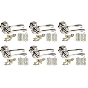 Golden Grace 6 Sets Twist Astrid Style Chrome Door Handles on Rose, Dual Finish Lever Latch, Hinges, 64mm Tubular Latch