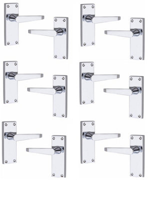 Golden Grace 6 x Pairs of Victorian Straight Polished Chrome Lever Latch Door Handles 120mm Long Premium Quality
