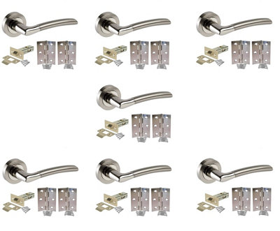 Golden Grace 7 Sets Indiana Style Chrome Door Handles on Rose, Dual Finish Lever Latch, Hinges