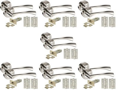 Golden Grace 7 Sets Twist Astrid Style Chrome Door Handles on Rose, Dual Finish Lever Latch, Hinges, 64mm Tubular Latch