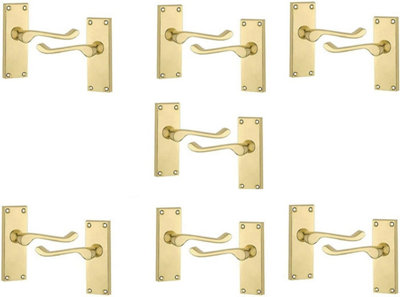 Golden Grace 7 Sets Victorian Scroll Lever Latch Polished Brass Internal Door Handles