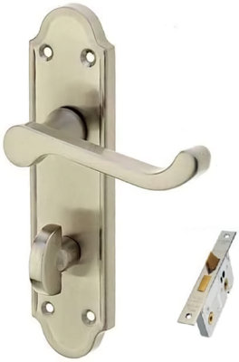 Golden Grace Ashworth Ashford Style Bathroom Door Handle 170mm X 40mm Satin Nickel with Bathroom Mortise Lock Set