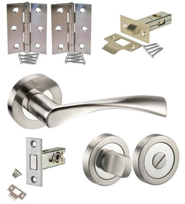 Golden Grace Astrid Design Dual Chrome Door Handle Pack for Bathrooms, Deadbolt, Hinges, Tubular Latch