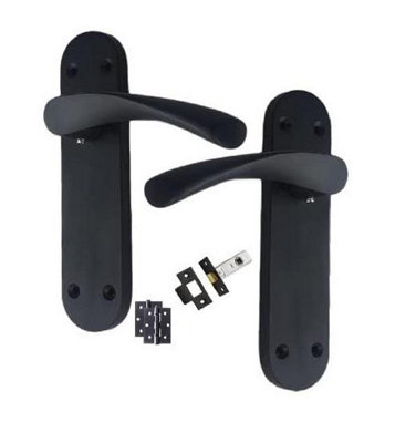 Golden Grace Astrid Door Handles On Backplate Matt Black Finish with Hinge and Latch