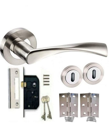 Golden Grace Astrid Dual Chrome Lock Set, 3-Lever, 2 Keys, 1 Pair of 3" Hinges