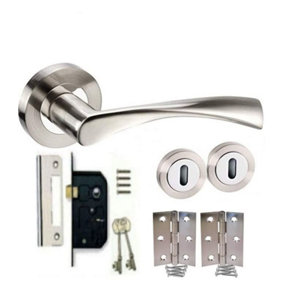 Golden Grace Astrid Dual Chrome Lock Set, 3-Lever, 2 Keys, 1 Pair of 3" Hinges
